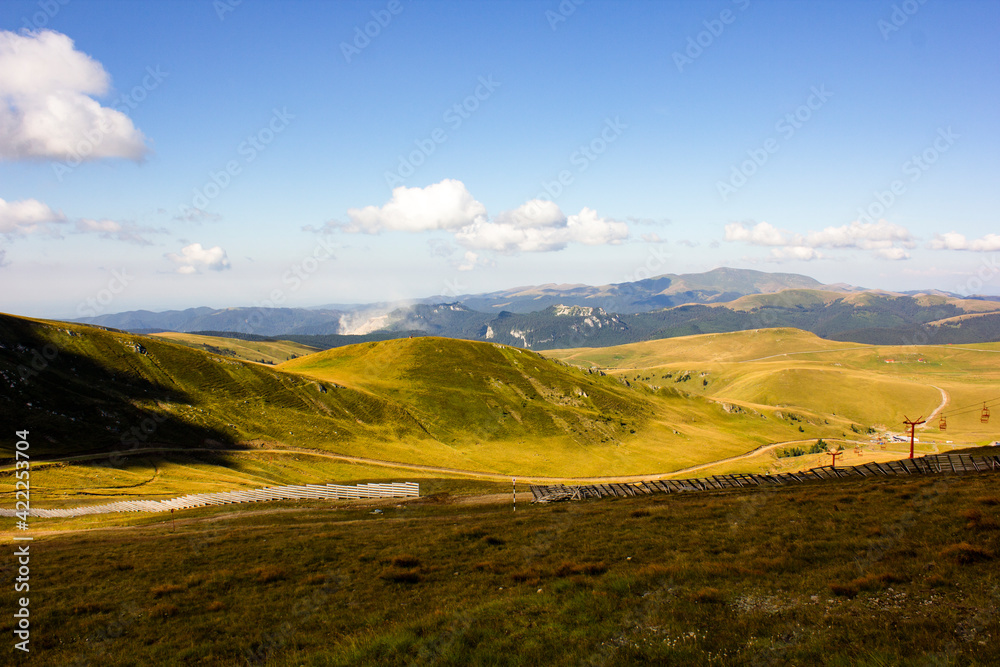 High angle view of mountains during sunny day