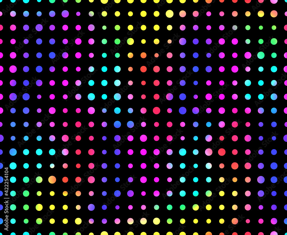 Dot polka. Random circle seamless pattern. Irregular polkadots. Multicolored polka dots. Colorful background with big and small dot. Dotted backdrop. Circles texture. Repeat design for prints. Vector