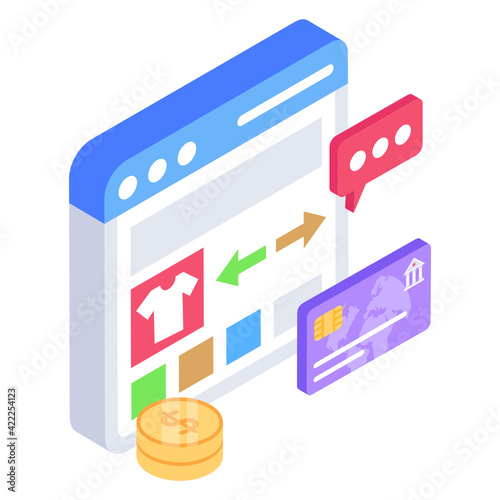 
Icon of shopping website in isometric design 

