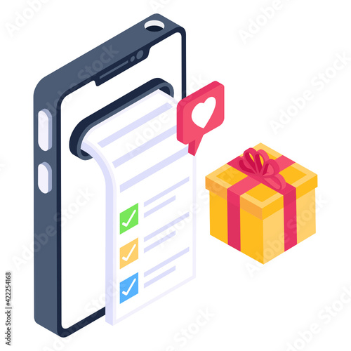 
Icon of mobile wishlist in isometric design 

