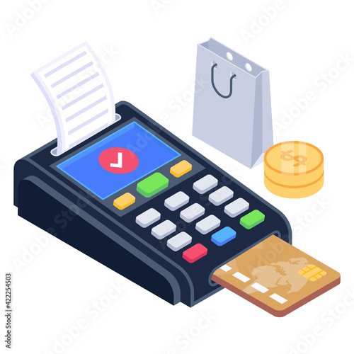
Cash till with atm card, point of sale isometric vector design 

