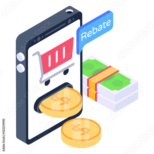 
A mobile rebate icon in isometric design 

