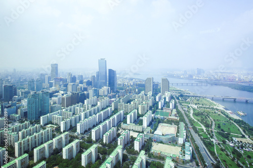 Photography View of the Han River in Seoul, Korea from the top of a tall building 높은 건물위에서 보