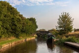 Narrowboat moored on a quiet stretch of the Llangollen Canal by White Mill Bridge near Tetchill, Shropshire, England