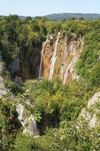 Plitvice Lakes, Croatia, Europe. Ponds and falls in the green vegetation