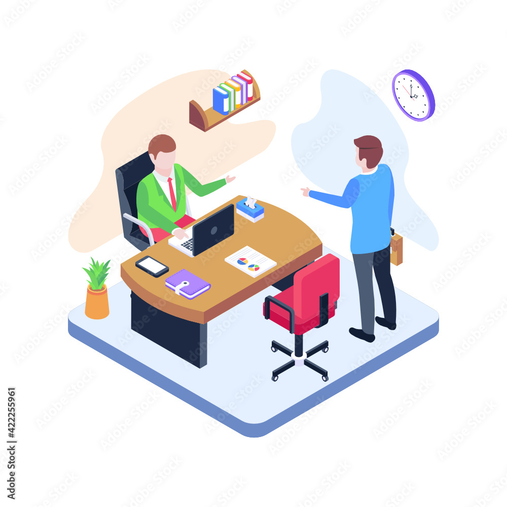 Employee talking isometric illustration
Employee talking isometric illustration