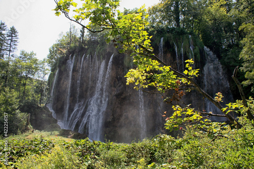 Waterfall, Plitvice Lakes, Croatia, Europe. Ponds and falls in the green vegetation