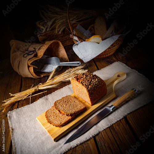 Moist wholemeal bread, crushed or ground whole grain photo