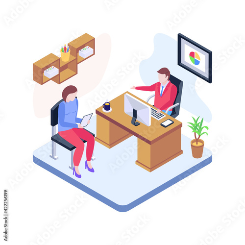 
Isometric illustration editable design of hiring interview 

