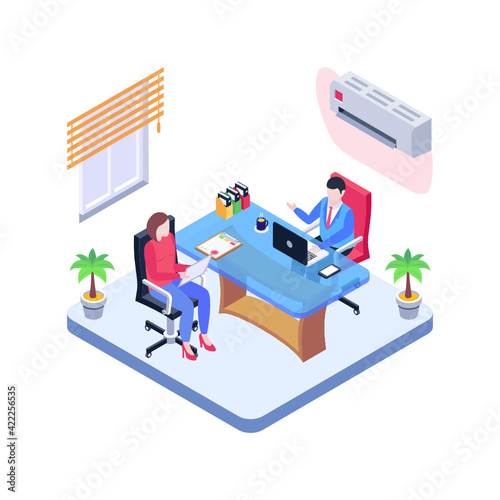 
Isometric illustration editable design of job interview 

