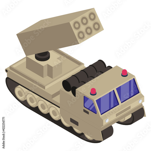 
Army fire brigade in isometric style icon, military vehicle 

