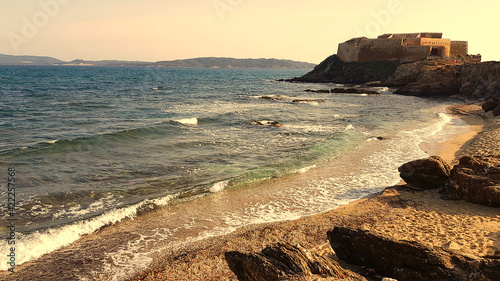 Beach of the Melted Tower (La Tour Fondue) in Hyeres, South of France photo