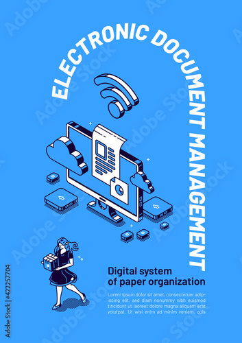 Electronic documents management isometric banner