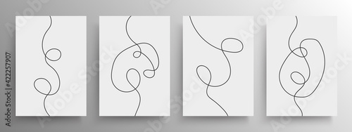 Set of minimalist black continuous line artistic design for cover and poster or wall decoration, vector. Flow lines abstract art. photo
