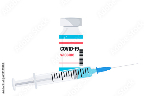 Coronavirus vaccine. Covid-19 vaccination with vaccine bottle and syringe injection. Treatment for coronavirus COVID-19. Concept of Vaccines to provention or fight against Coronavirus