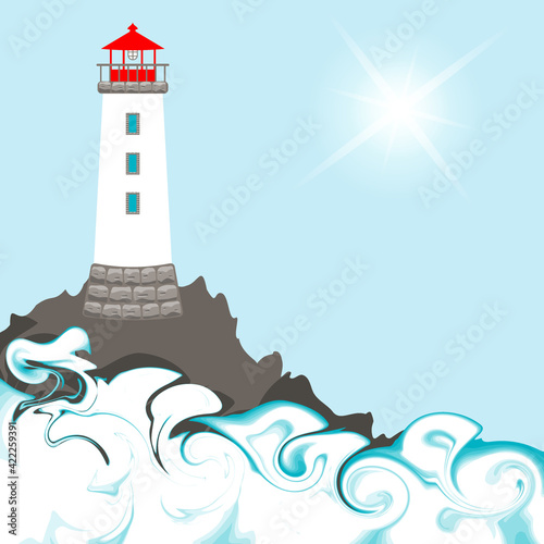 lighthouse on an island in the sea at day