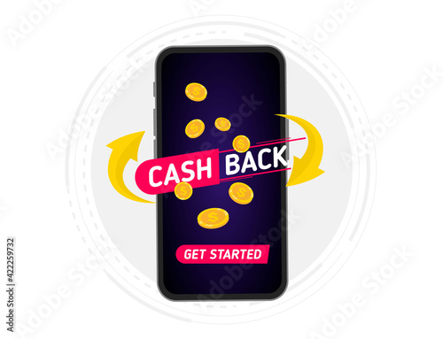 Cashback. Saving money. Money refund. Loyalty program concept. Bonus cash back symbol. Refund money service