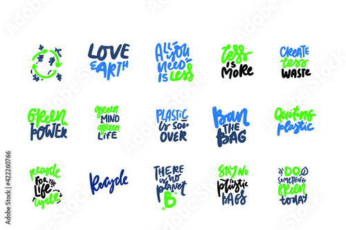 Zero waste lettering quotes set. Hand lettering illustration for your design