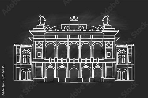 vector sketch of  Wiener Ringstrasse with Burgtheater, Vienna, Austria
