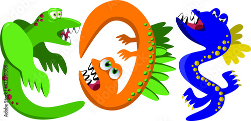 cute monsters  vector illustration set of original funny cartoon monsters  toothy  emotional  color