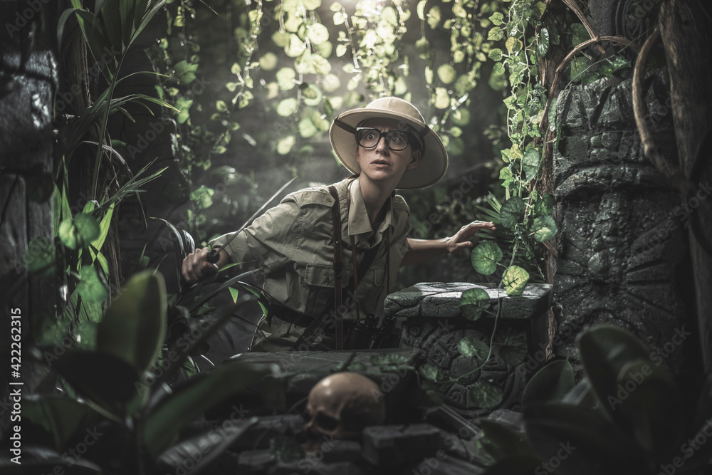 Brave woman exploring the jungle