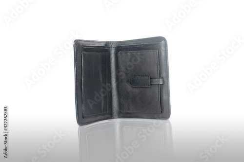 black color wallet or money bag made by a genuine leather 