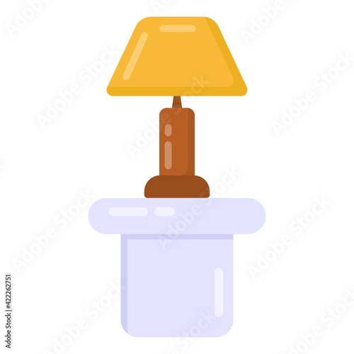 
Bedroom night table lamp, flat icon of table lamp 

