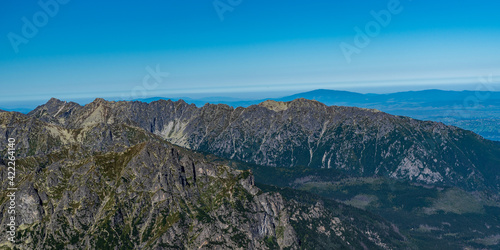 Svinica, Orla Perc and Babia hora from Vychodna Vysoka mountain peak in Vysoke Tatry mountains in Slovakia