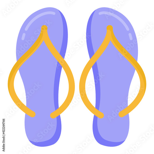 
A casual footwear with two stripes characterizing flip flops 

