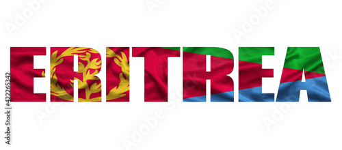 The word Eritrea in the colors of the waving Eritrea flag. Country name on isolated background. image - illustration. photo