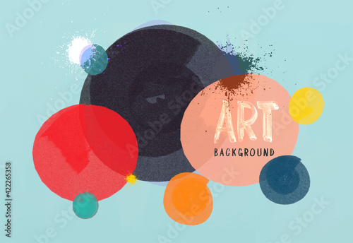 Vector abstract oil art brush strokes of paint. Hand drawn painting. Freehand painting oil on canvas. Artistic colorful circles. Colored balls of paint and splashes. Trend contemporary art canvas.