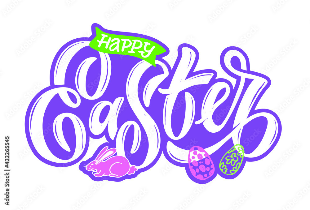 Happy Easter - cute hand drawn doodle lettering label. Lettering art for poster, banner, t-shirt design.