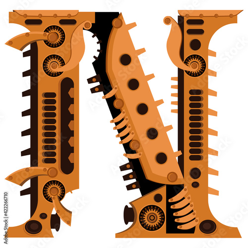 Vector letter N in steampunk style. An illustration on the subject of the alphabet.