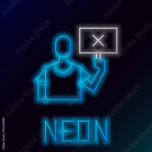 Glowing neon line Nature saving protest icon isolated on black background. Earth planet protection, environmental issues demonstration. Colorful outline concept. Vector