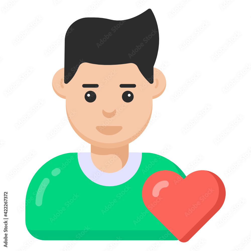 
Man with heart denoting flat icon of healthy person 

