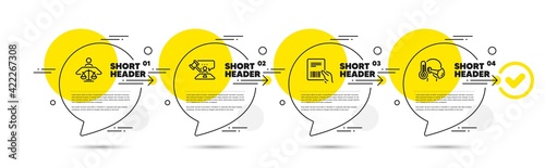 Court judge, Parcel invoice and Judge hammer icons set. Sick man sign. Vector
