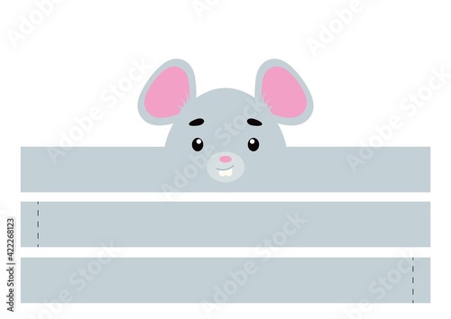 Printable mouse paper crown. Party headband die cut template for birthday, christmas, baby shower. Fun accessory for entertainment. Print, cut and glue. Vector stock illustration.