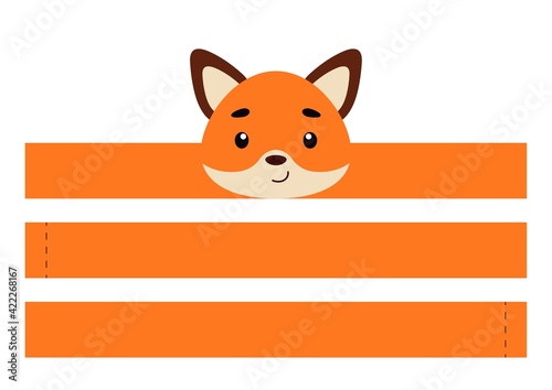 Printable fox paper crown. Party headband die cut template for birthday, christmas, baby shower. Fun accessory for entertainment. Print, cut and glue. Vector stock illustration.