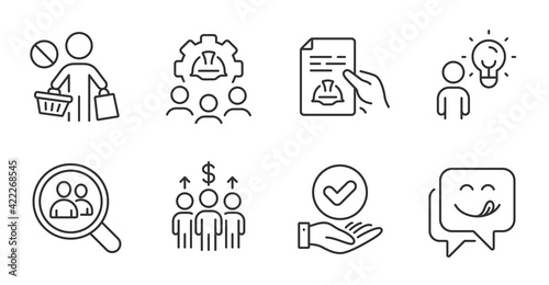 Stop shopping, Technical documentation and Search employees icons set. Vector