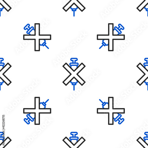 Line No doping syringe icon isolated seamless pattern on white background. Colorful outline concept. Vector
