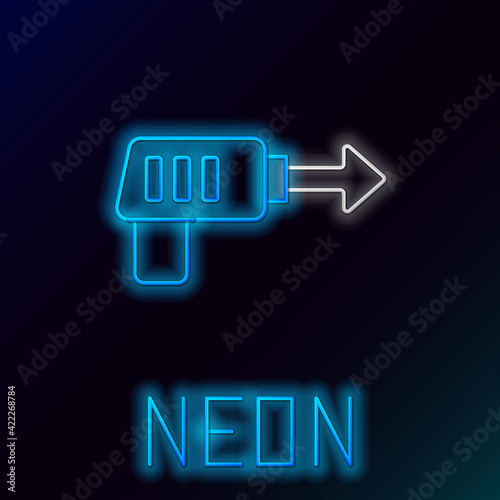 Glowing neon line Fishing harpoon icon isolated on black background. Fishery manufacturers for catching fish under water. Diving underwater equipment. Colorful outline concept. Vector