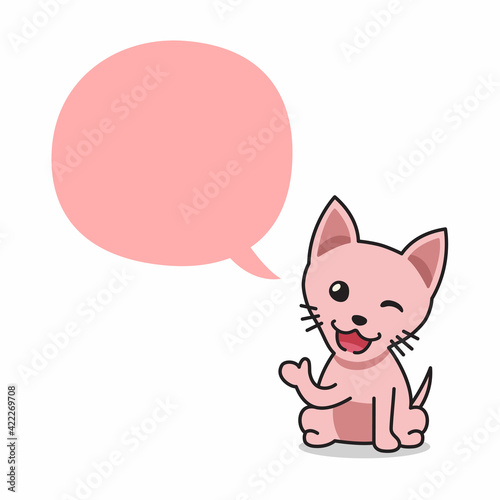 Cartoon character happy sphynx cat with speech bubble for design. © jaaakworks