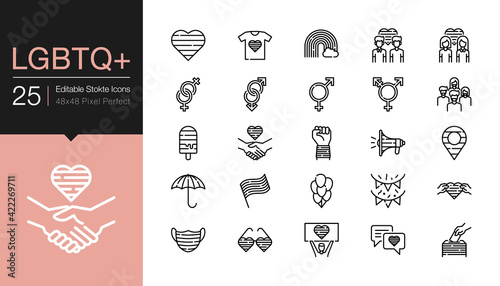 LGBTQ icons. Modern line design. Editable Stroke. LGBT or GLBT is an initialism that stands for lesbian, gay, bisexual, and transgender.