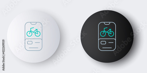 Line Bicycle rental mobile app icon isolated on grey background. Smart service for rent bicycles in the city. Mobile app for sharing system. Colorful outline concept. Vector
