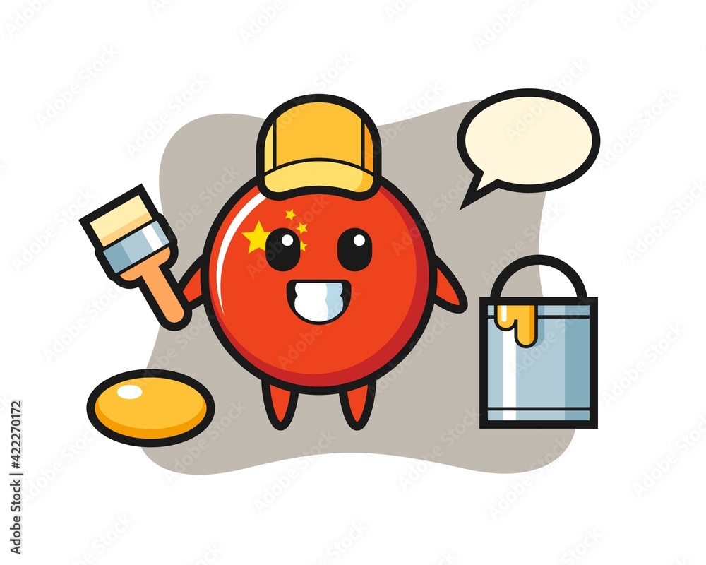 Character Illustration of china flag badge as a painter Character Illustration of china flag badge as a painter
