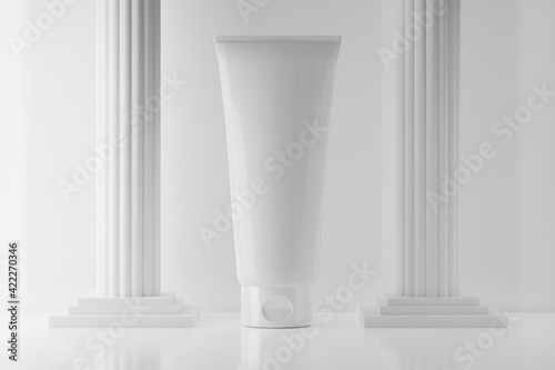 mockup of beauty fashion cosmetic makeup bottle lotion product with skincare healthcare concept on background, 3d illustration rendering