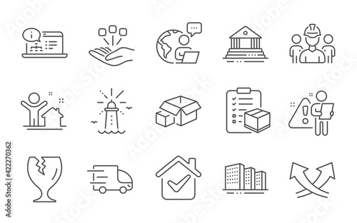 Truck delivery, Intersection arrows and Parcel checklist icons set. Vector