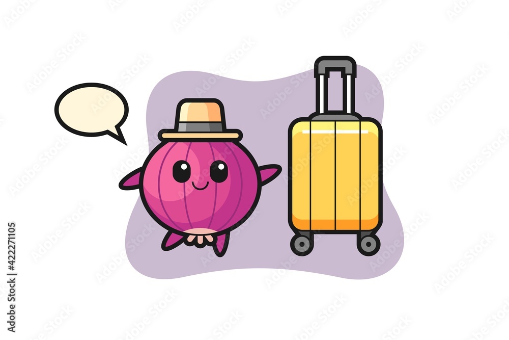 onion cartoon illustration with luggage on vacation onion cartoon illustration with luggage on vacation