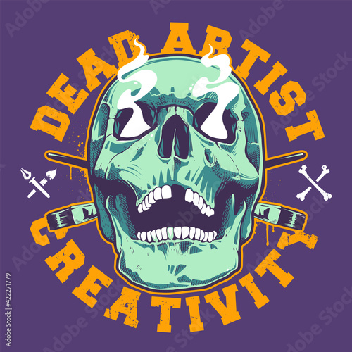 Grunge Style Print With Artist Skull