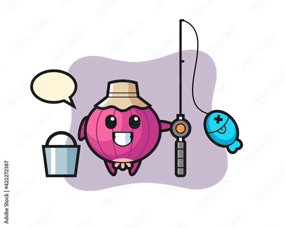 Mascot character of onion as a fisherman Mascot character of onion as a fisherman